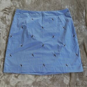 Talbots Blue and White Gingham Embroidered Toucan Skirt Size 14